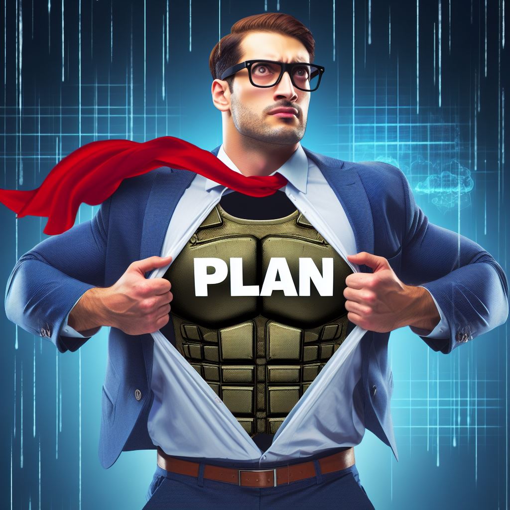 AI generated image of ServiceNow super hero with a plan